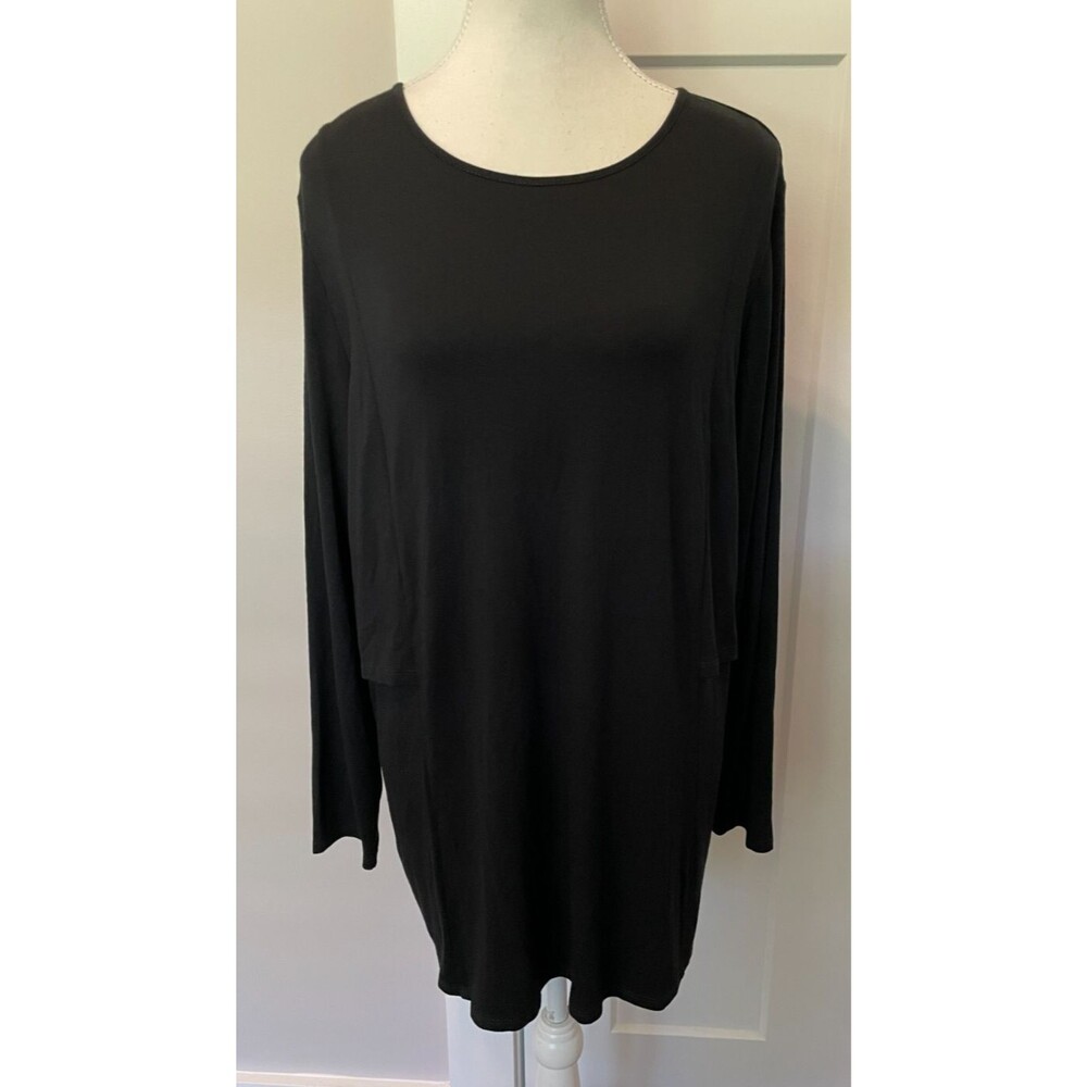 J JILL Womens Knit Tunic TOP  Long Sleeve BLACK Size L   NWT